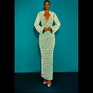 stunning polyester/cotton, elegantly adornment of thousands pearls and gems